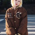 Brown Student Letter Embroidered Baseball Padded Jacket Women