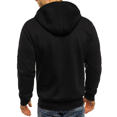 Men's Casual Zipper Hooded Sweater Solid Color Sports Fitness Jackets Cardigan