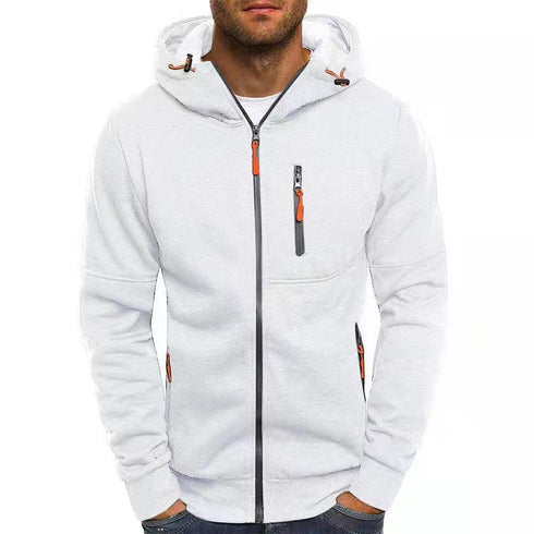 Men's Casual Zipper Hooded Sweater Solid Color Sports Fitness Jackets Cardigan