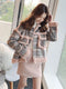 Women plus velvet short fur plaid jacket