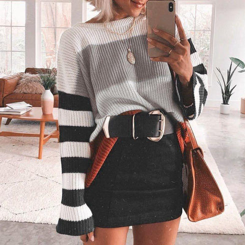 2021 Autumn and Winter New Women Clothing Color Splicing Knitwear
