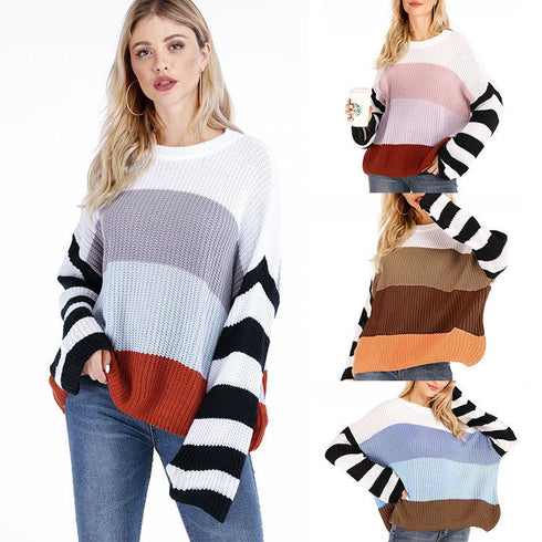2021 Autumn and Winter New Women Clothing Color Splicing Knitwear