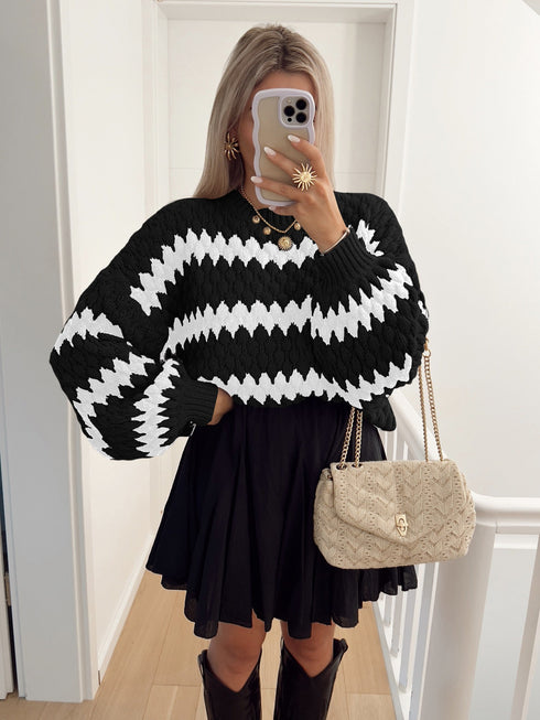 Autumn Winter Women Knitted Pullover Striped Trendy Loose Sweater