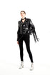 Graffiti Printed Rivet Slim Short Leather Jacket Women