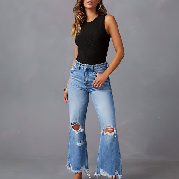 SkyFade™ – Ripped Wide-Leg High Waist Jeans