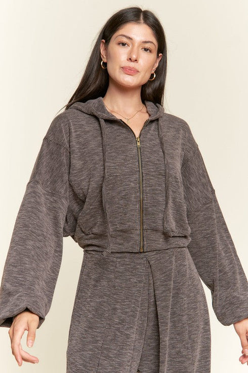 Zip-up drop shoulder hooded jacket