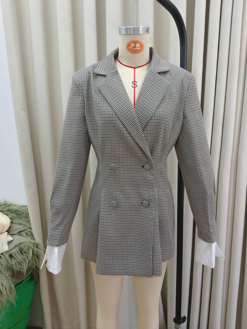 Fashion Plaid Waist-tight Suit Jacket For Women