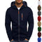 Men's Casual Zipper Hooded Sweater Solid Color Sports Fitness Jackets Cardigan