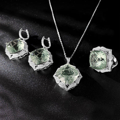 Luxury Sweater Chain Femininity S925 Silver Set Large Natural Green