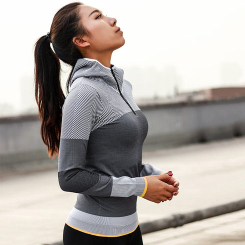 Women Hooded running jacket Long Sleeve Sweatshirt