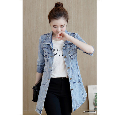 Women Denim Jacket Slim Mid Length