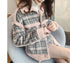 Women plus velvet short fur plaid jacket