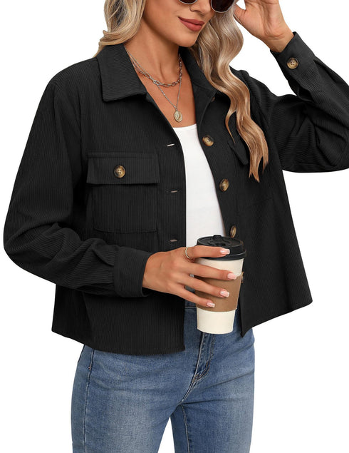 Corduroy Button Cropped Jacket For Women