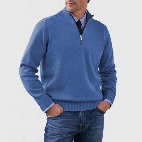Men's Stand Collar Zipper Sweater Winter Fashion Solid Color Long Sleeve Knitted Top Clothing
