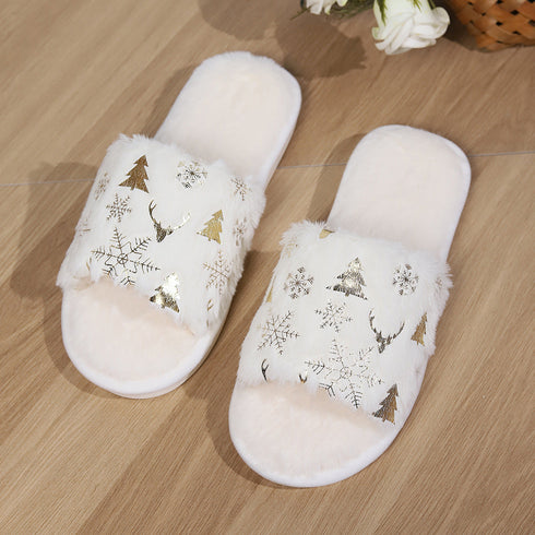Christmas Plush Slippers Fashion Open-toed Home Slipper Indoor Warm
