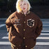 Brown Student Letter Embroidered Baseball Padded Jacket Women