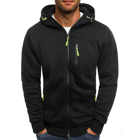 Men's Casual Zipper Hooded Sweater Solid Color Sports Fitness Jackets Cardigan