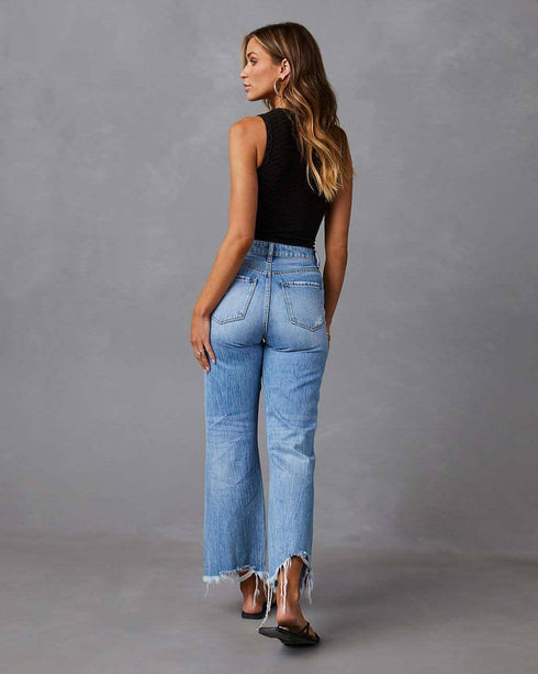 SkyFade™ – Ripped Wide-Leg High Waist Jeans
