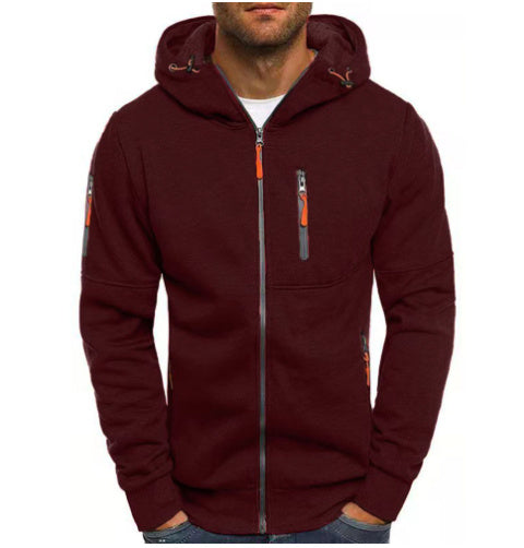 Men's Casual Zipper Hooded Sweater Solid Color Sports Fitness Jackets Cardigan