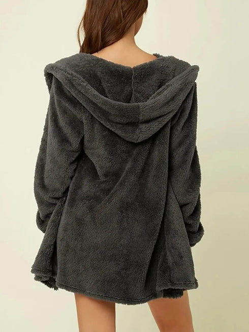 Suits 3pcs Winter Solid Color Double-sided Plush Warm Thickened Hooded