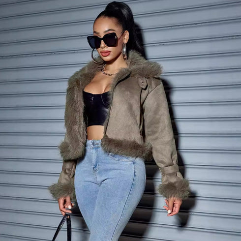 Women's Suede Short Coat – Faux Leather Fall & Winter Streetwear