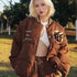 Brown Student Letter Embroidered Baseball Padded Jacket Women