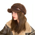 Faux Cashmere Fashion Leather Tag Octagonal Winter Warm Peaked Cap Hat