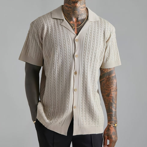 Men's Knitted Button Short-sleeved T-shirt