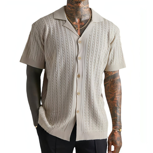 Men's Knitted Button Short-sleeved T-shirt
