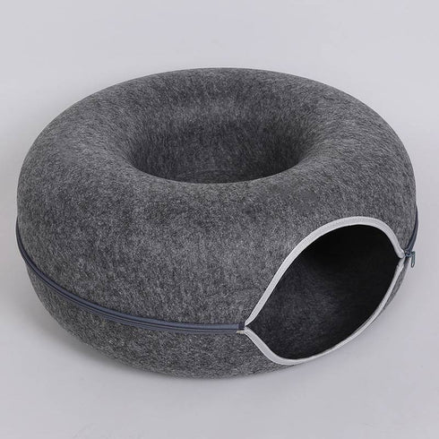 Donut Cat Tunnel Bed Pets House Natural Felt Pet Cat Cave Interactive Toys Round Wool Felt Pet Bed Cat Training Toy Cat House