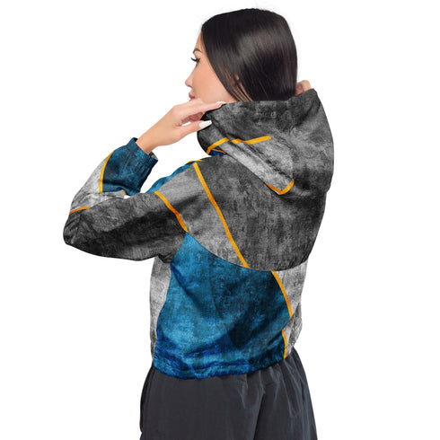 Womens Cropped Windbreaker Jacket - Blue Grey Design
