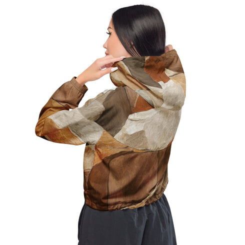 Womens Cropped Windbreaker Jacket - Abstract Stone Print
