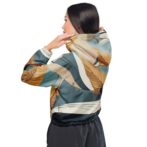 Womens Cropped Windbreaker Jacket - Boho Style Print