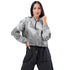 Womens Cropped Windbreaker Jacket - Grey White Boho Marble Print