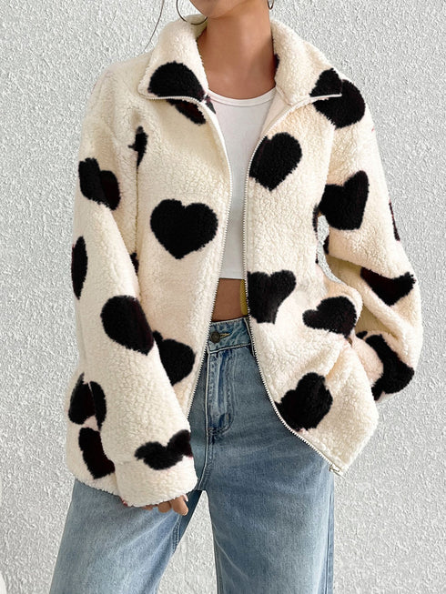 Women's Plush Loving Heart Printed Coat