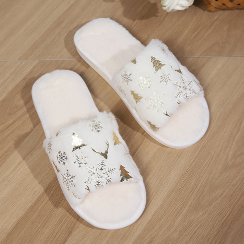 Christmas Plush Slippers Fashion Open-toed Home Slipper Indoor Warm