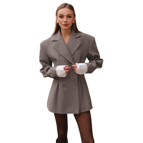 Fashion Plaid Waist-tight Suit Jacket For Women