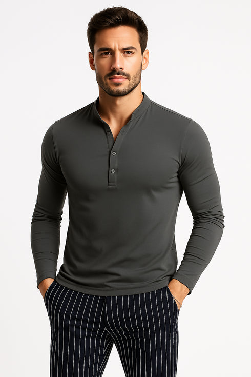 Men's Fashion Solid Color Long Sleeve O-neck T-shirts Mens