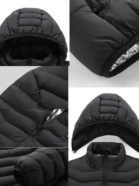 9-Zone Heated Jacket – Casual Winter Coat with Zipper Closure & Hood