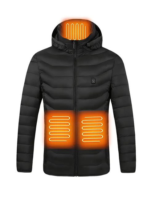 9-Zone Heated Jacket – Casual Winter Coat with Zipper Closure & Hood