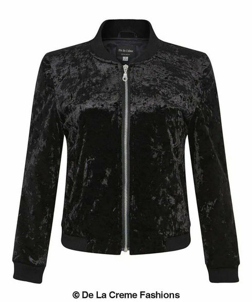 De La Creme - Womens Velvet Zip-Thru Varsity Bomber Jacket