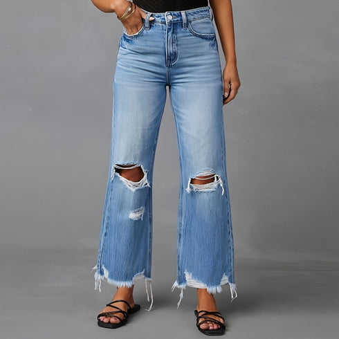 SkyFade™ – Ripped Wide-Leg High Waist Jeans