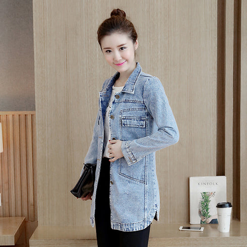 Women Denim Jacket Slim Mid Length