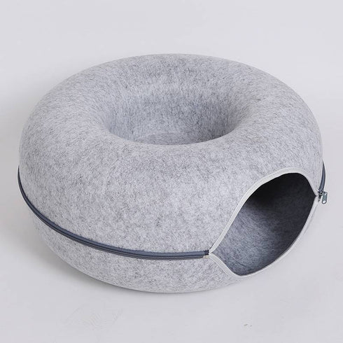 Donut Cat Tunnel Bed Pets House Natural Felt Pet Cat Cave Interactive Toys Round Wool Felt Pet Bed Cat Training Toy Cat House