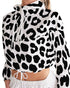 Womens Cropped Windbreaker Jacket - Black and White Leopard Print