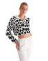 Womens Cropped Windbreaker Jacket - Black and White Leopard Print