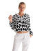 Womens Cropped Windbreaker Jacket - Black and White Leopard Print