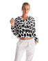 Womens Cropped Windbreaker Jacket - Black and White Leopard Print