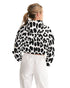 Womens Cropped Windbreaker Jacket - Black and White Leopard Print