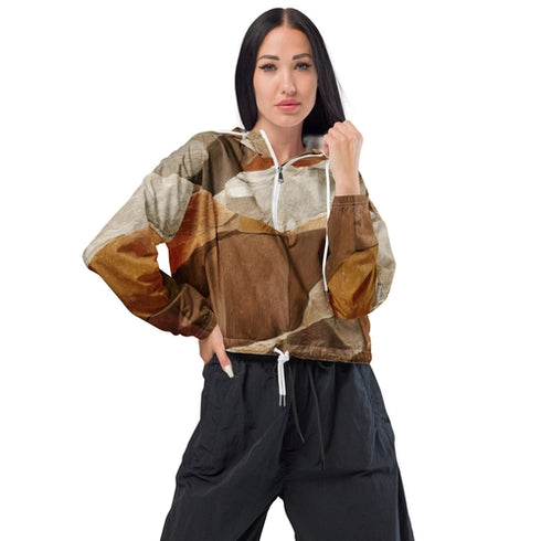 Womens Cropped Windbreaker Jacket - Abstract Stone Print